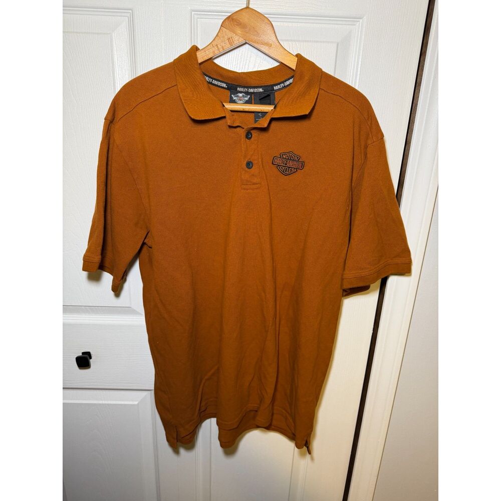 Harley-Davidson Polo Shirt Mens XL Brown Embroidered Logo Short Sleeve